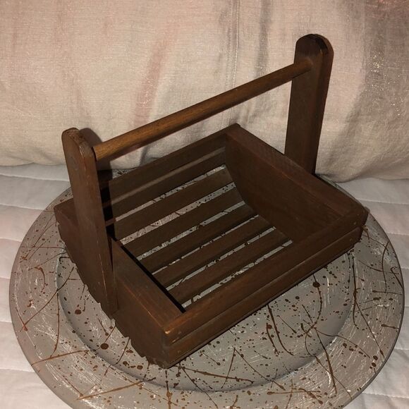 Vintage Brown Handmade Farmhouse Wooden Basket - Picture 2 of 9